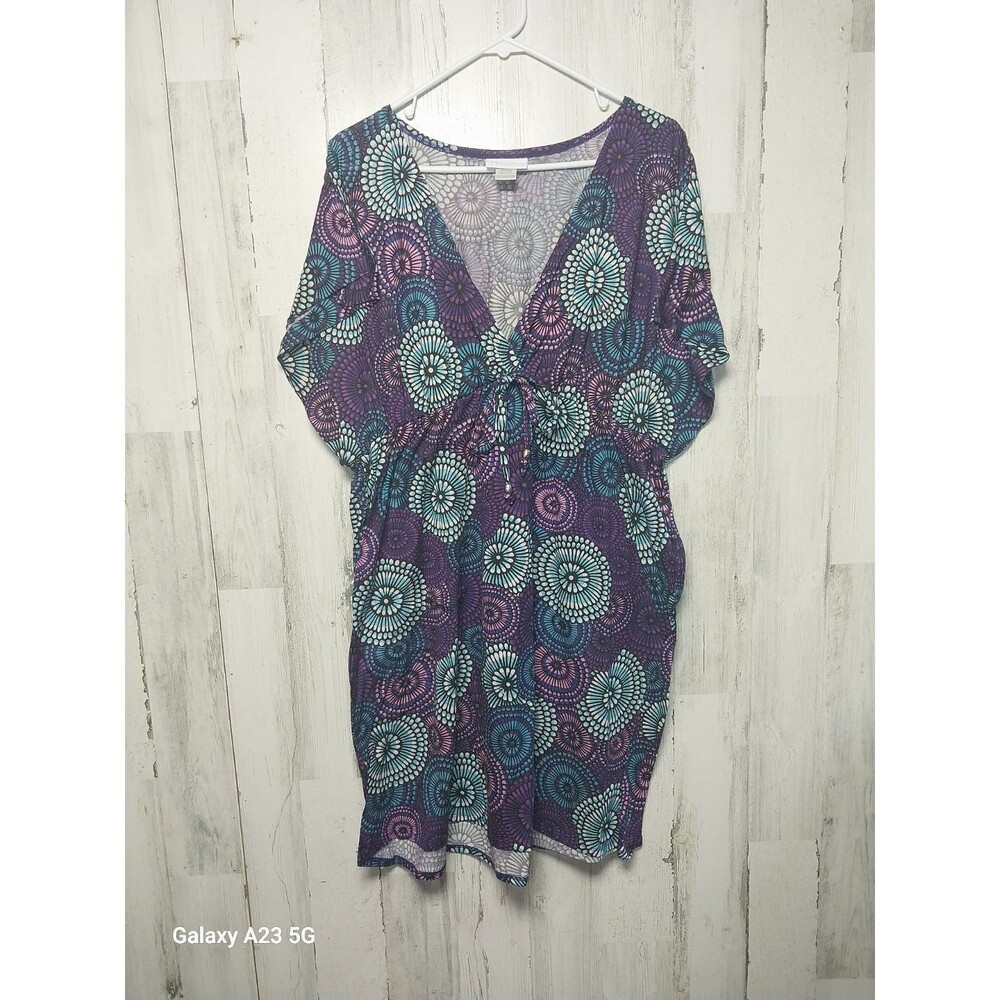 Contour Swim By Tessuto 2X Purple Blue Geometric Cover Up Dress